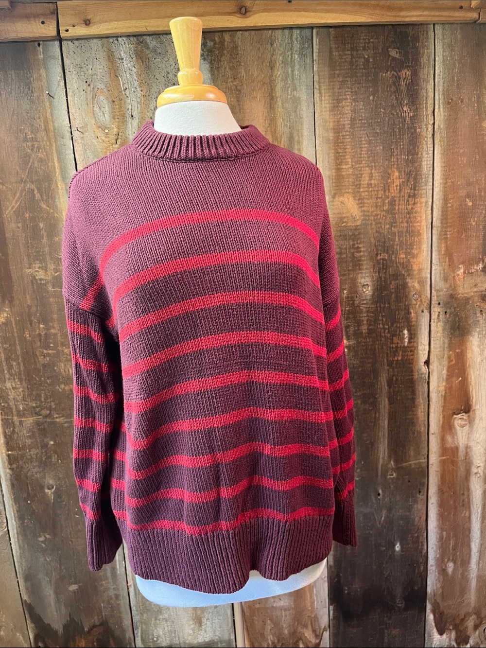 LOFT striped sweater Plum burgundy Red Size Large Cozy Fall